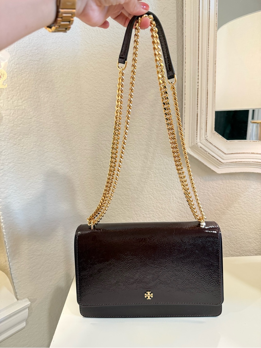 Tory Burch Wine Burgundy Patent Leather Chain Shoulder Bag